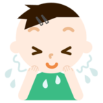 泡を洗い流す男の子のイラスト