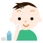 スキンケアをする男子の子のイラスト（化粧水）