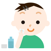 スキンケアをする男子の子のイラスト（化粧水）