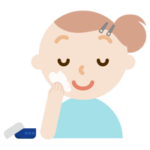 スキンケアをする若い女性のイラスト（クリーム）