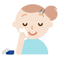 スキンケアをする若い女性のイラスト（クリーム）