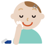 スキンケアをする若い男子性のイラスト（クリーム）
