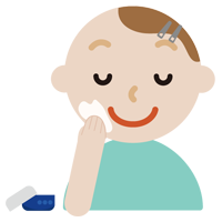スキンケアをする若い男子性のイラスト（クリーム）