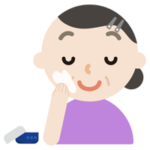 スキンケアをする中年の女性のイラスト（クリーム）