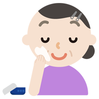 スキンケアをする中年の女性のイラスト（クリーム）