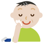 スキンケアをする中年の男性のイラスト（クリーム）