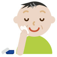 スキンケアをする中年の男性のイラスト（クリーム）