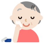 スキンケアをする高齢者の女性のイラスト（クリーム）