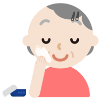 スキンケアをする高齢者の女性のイラスト（クリーム）