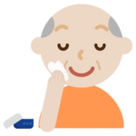 スキンケアをする高齢者の男性のイラスト（クリーム）