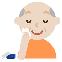 スキンケアをする高齢者の男性のイラスト（クリーム）