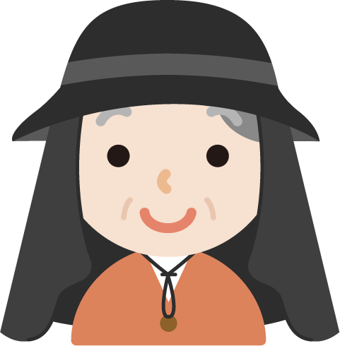 サンシェード付きの帽子を被る高齢者の女性のイラスト(黒)