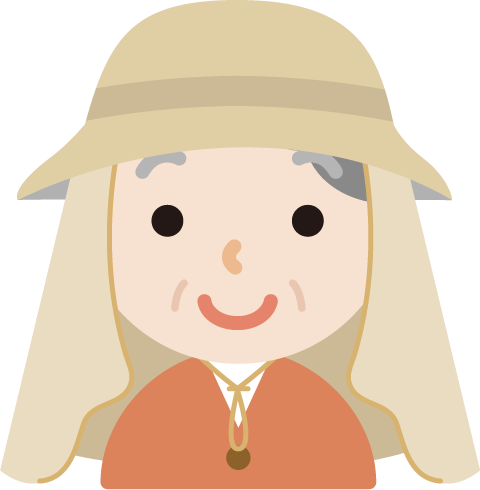 サンシェード付きの帽子を被る高齢者の女性のイラスト(ベージュ)