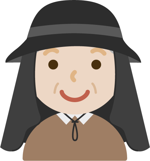 サンシェード付きの帽子を被る高齢者の男子性のイラスト(黒)