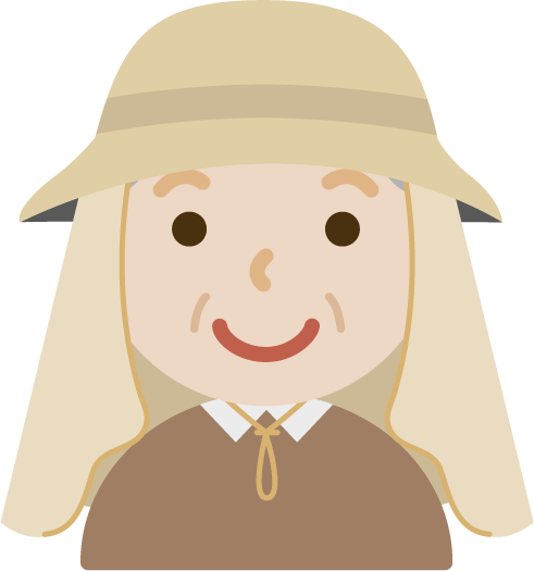サンシェード付きの帽子を被る高齢者の男子性のイラスト(ベージュ)