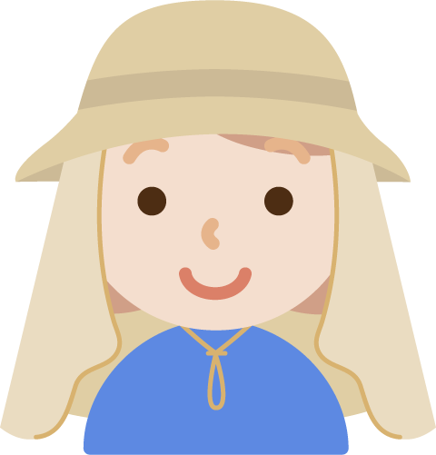 サンシェード付きの帽子を被る若い女性のイラスト(ベージュ)