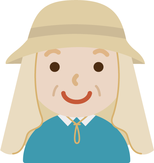 サンシェード付きの帽子を被る中年の男性のイラスト(ベージュ)