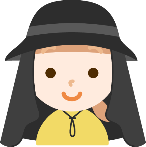 サンシェード付きの帽子を被る女の子のイラスト(黒)