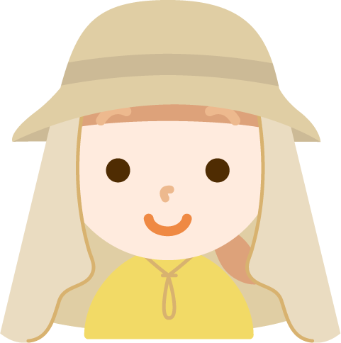 サンシェード付きの帽子を被る女の子のイラスト(ベージュ)