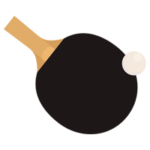 卓球ラケット（黒）とボールのイラスト