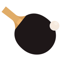 卓球ラケット（黒）とボールのイラスト