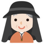 サンシェード付きの帽子を被る高齢者の女性のイラスト（黒）