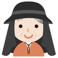 サンシェード付きの帽子を被る高齢者の女性のイラスト（黒）