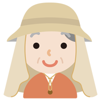 サンシェード付きの帽子を被る高齢者の女性のイラスト（ベージュ）