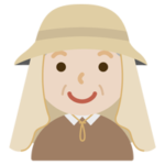 サンシェード付きの帽子を被る高齢者の男子性のイラスト（ベージュ）