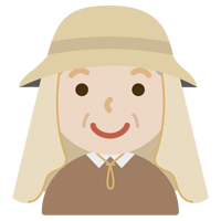 サンシェード付きの帽子を被る高齢者の男子性のイラスト（ベージュ）
