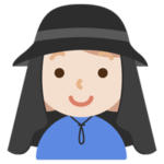 サンシェード付きの帽子を被る若い女性のイラスト（黒）
