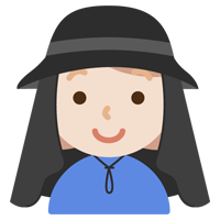 サンシェード付きの帽子を被る若い女性のイラスト（黒）