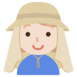 サンシェード付きの帽子を被る若い女性のイラスト（ベージュ）
