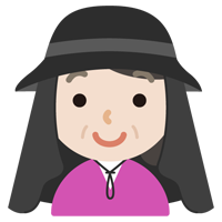 サンシェード付きの帽子を被る中年の女性のイラスト（黒）