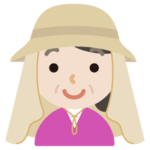 サンシェード付きの帽子を被る中年の女性のイラスト（ベージュ）