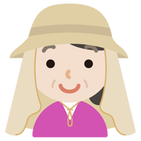 サンシェード付きの帽子を被る中年の女性のイラスト（ベージュ）