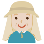 サンシェード付きの帽子を被る中年の男性のイラスト（ベージュ）
