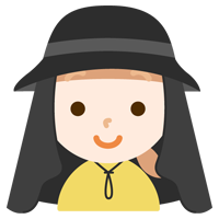 サンシェード付きの帽子を被る女の子のイラスト（黒）