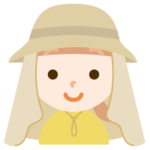 サンシェード付きの帽子を被る女の子のイラスト（ベージュ）
