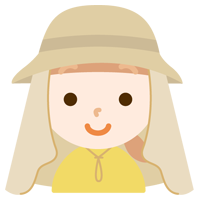サンシェード付きの帽子を被る女の子のイラスト（ベージュ）
