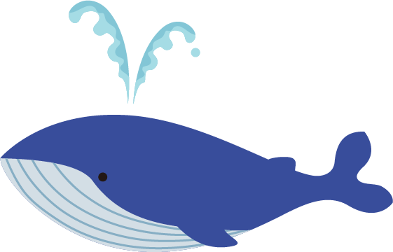 潮を吹く青いクジラのイラスト