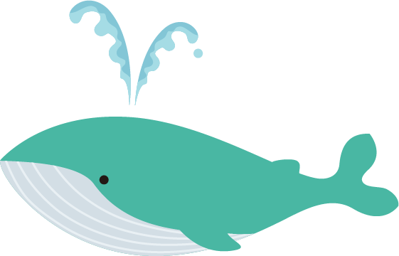 潮を吹くエメラルドグリーンのクジラのイラスト
