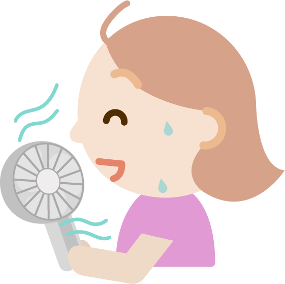 ハンディ扇風機で涼む若い女性のイラスト
