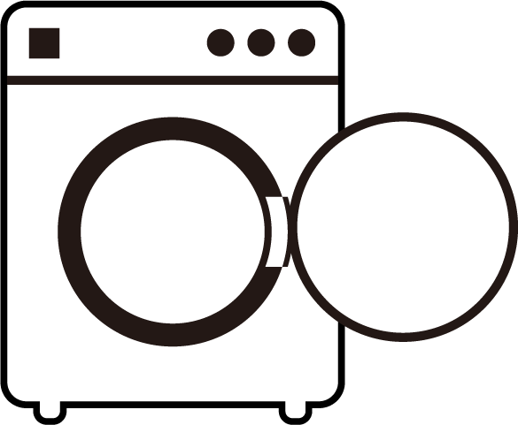 コインランドリーの洗濯機のイラスト（空・白・枠線）