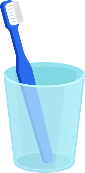 コップに入った青い歯ブラシのイラスト