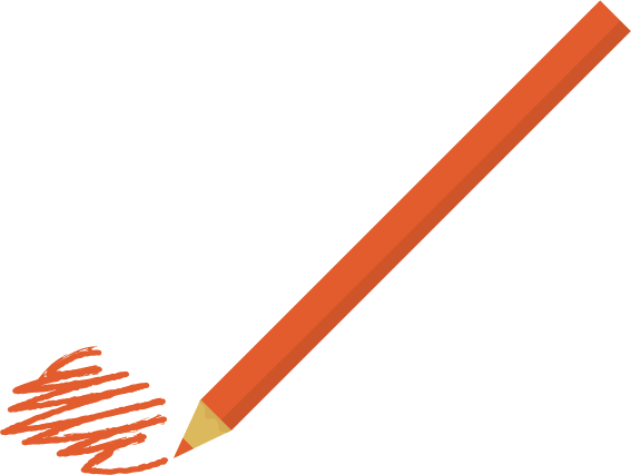 一本のオレンジ色の色鉛筆で何かを描くイラスト