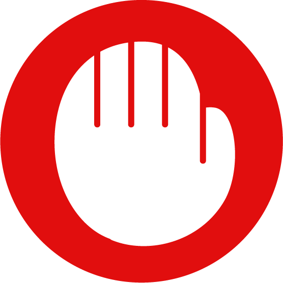 禁止を意味する手のアイコンイラスト（赤白）