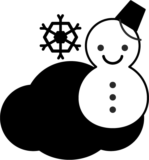 曇りと雪の天気アイコンのイラスト（白黒）