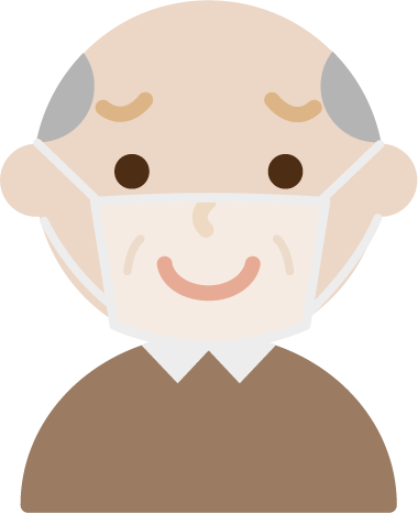 高齢者男性のマスク下表情のイラスト（困り笑顔）