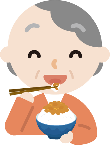 納豆を食べる高齢者の女性のイラスト